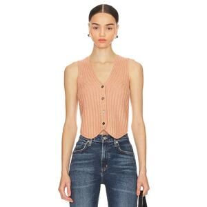 Favorite Daughter Peach Ribbed V-Neck Button Front Sleeveless Cardigan